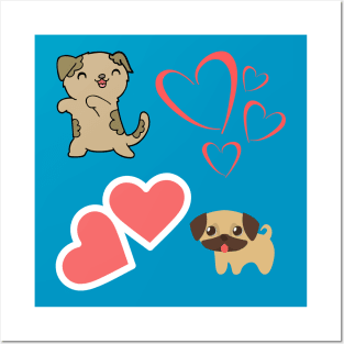 Cute puppies with hearts Posters and Art
